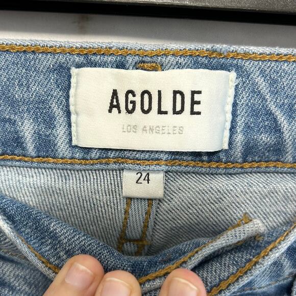 AGOLDE Riley High Rise Shiver Crop Jeans Women's Sz 24 Button Fly Light Wash - Picture 3 of 7